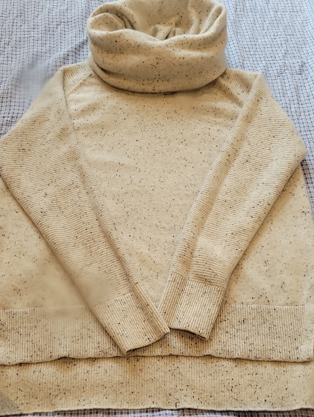 Athleta Cream Cashmere Speckled Cowl Neck Sweater